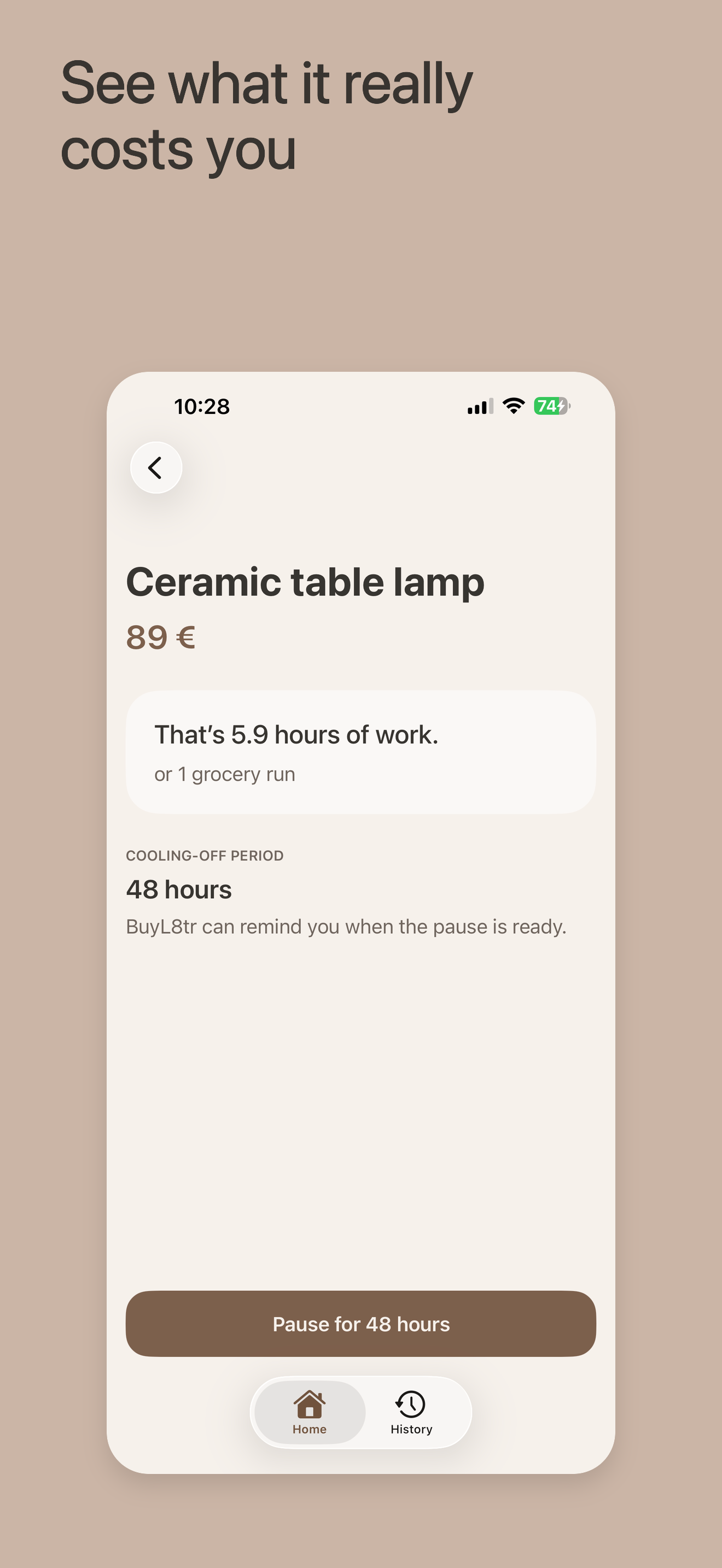 BuyL8tr Cost Reveal translating an 89 euro lamp into work time and personal comparisons.